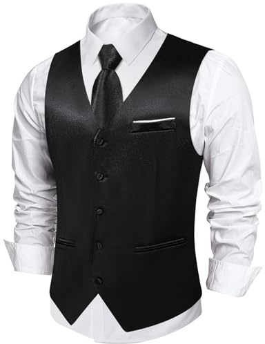 DiBanGu Herren-Anzugweste und Krawatte, einfarbig, Satin, Krawatte, Hochzeit, Party, Freizeitkleid, Weste für Smoking