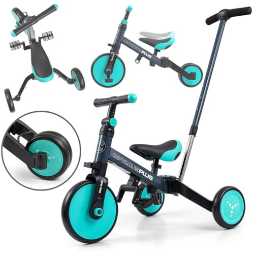 4-in-1-Dreirad mit Griff Optimus Plus Blue Mint Milly Mally