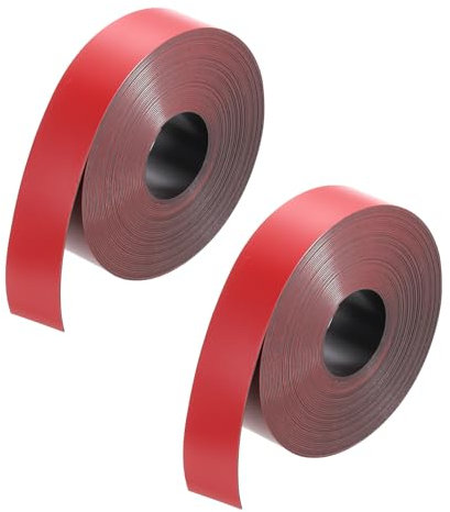 sourcing map 2 Pack Magnetstreifen 1 Zoll x 26,25 Fuß Magnetband Etiketten Aufkleber für Whiteboards, Kühlschrank und Bastelarbeiten Rot