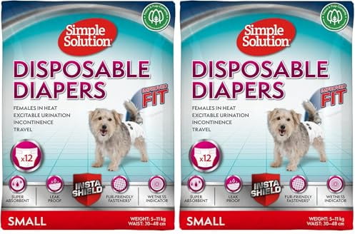 Simple Solution Nuovi ‘True Fit’ Pannolini Monuso per Cani Femmina con Idicatore di Bagnato Piccolo – 12 pezzi (Confezione da 2)