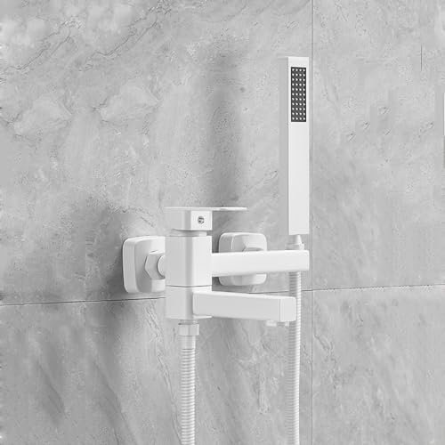 XJTNLB Badewannenarmatur mit Handbrause Wandmontage Mischbatterie Badarmatur Einhebelmischer Dusche Bad Armaturen Badewanne Set Weiß,A