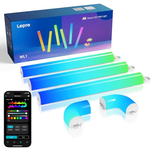 Lepro WL1 AI Smart Wall Light RGB, Music Sync Gaming Lights, AI Lighting Design Assistant, Voice Control, LED Light Bar for Home Decor, Mood Light Work with Alexa,Google Assistant,6 Pcs with 2 Corners