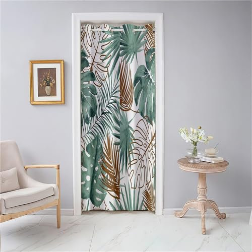 Odot Rideau de Porte Interieur à Oeillets Rideau Occultant Imprimé Botanique Tropical Nordique Rideau de Séparation de Piece pour Entrée, Salon et Chambre - 1 Panneau (150x200cm,Style E)