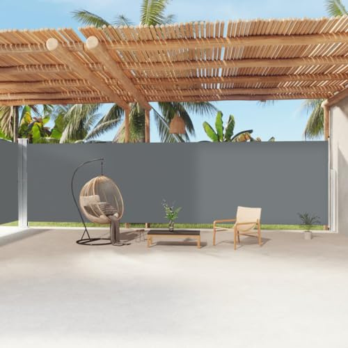 AUVYI Garten-Seitenmarkise aus Stoff (100% Polyester) mit PU-Beschichtung 220x1200 cm Anthrazit Seitenmarkise Terrasse Seitenmarkisen Zum Ausziehen Windschutz Fuer Balkon Sichtschutz für Terasse