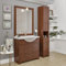Mobile bagno a terra 85 cm noce canaletto con 2 ante e 3 cassetti, lavabo in ceramica lucida, specchio 80x105 con cornice e lampada, ROMANTICA