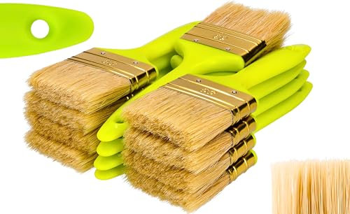 ToolSpace Lot de 12 pinceaux Plats - 63 mm - Pinceau Plat - Manche Ergonomique en Plastique - Poils naturels avec mélange de Poils synthétiques - Poils denses - pour Tous Les Types de Peinture.