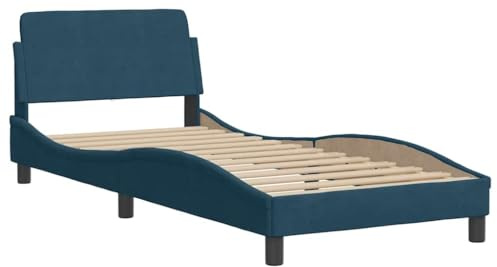 vidaXL Bettgestell, Polsterbett Bett mit Kopfteil Dover, Bettrahmen mit Lattenrost für Schlafzimmer, Schlafzimmerbett Einzelbett, Blau 90x190cm Samt