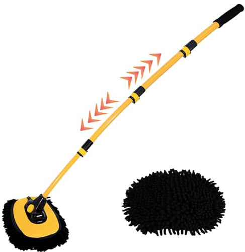 goldmiky 15° Curvata Spazzole Pulizia Auto Telescopica, Spazzola telescopica per Lavaggio Auto, Spazzola per Lavaggio Auto, Morbida in Microfibra, per Camper, Camion, Barca, Attrezzi (140cm)