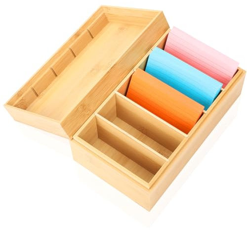 A7 Karteikasten Holz mit Deckel 22cm*12.6cm*9cm Lernkarteibox Holz Karteikarten Lernbox A7 Vokabelbox für Büro Schulen und Heim (Karteikarten Nicht im Enthalten)