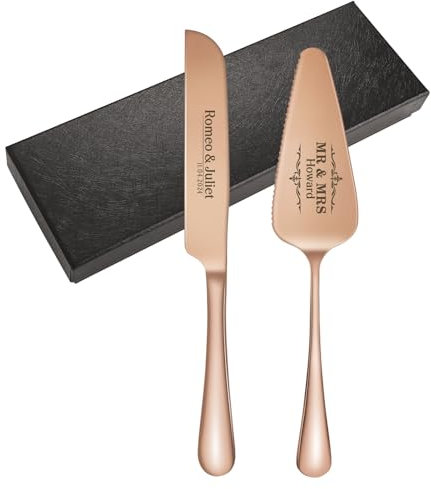 kodinsiivous Tortenheber inkl. Tortenmesser im Set,Personalisiertes Hochzeitstortenmesser- und Servierset mit Gravur,Tortenschneider und Tortenheber, perfekt für Hochzeit,Geburtstag,Party(Roségold)