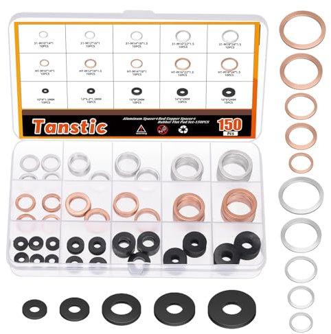 Tanstic Lot de 150 bouchons de vidange d'huile M10 M12 M14 M16 M18 Assortiments d'étanchéité pour réservoir de gaz, 50 pièces de cuivre métrique et 50 bouchons d'huile en aluminium métrique, 50 pièces