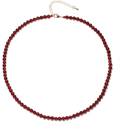 Lightock Simple 4mm Gemstones and Crystals Beaded Necklace Adjustable Choker Necklaces for Women Gifts (Garnet)