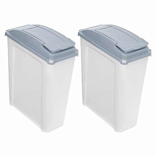 M1SS Set of 2-25L Litre Plastic Indoor Recycle Slimline Waste Bin with Lid for in the Home/Kitchen- Made in UK (Clear/Cool Grey)