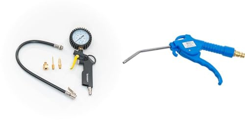 MICHELIN Gonfleur de Pneus avec Manomètre à Double Echelle, Pistolet de Gonflage avec Plage de Pression 0-8 Bar, Poignée Confortable, Noir & BGS 3208 - Soufflette à air comprimé - 100 mm