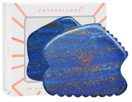 CRYSTALLOVE Pietra Gua Sha - Lapislazzuli - Rullo massaggiante - Tavola Guasha - Massaggio facciale per viso, occhi, gonfiore della pelle del viso - Massaggiatore per il viso