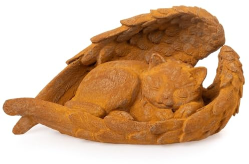 Novaliv Grabschmuck Katze Engelsfügeln rostfarben 22x13x13 cm Grabdekoration wetterfest Grabfigueren Kreuz für Friedhof Grabdeko Kreuz für Grab Gedenkstein Grabstein Deko Grabschmuck Allerheiligen