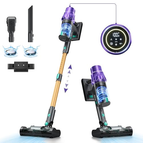 45KPA/560W Aspiradora sin Cable, Aspirador Escoba sin Cable Potente 60 Minutos en Modo Automático, Pantalla Táctil LED, Aspirador Inalámbrico Antienredo para Suelo/Alfombra/Pelos de Animales