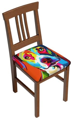 Stuhlsitzbezug 4er Set, Colorful Pop Art Dog Sitzkissen Hussen für Esszimmer Elastischer Stuhlbezug Sitzfläche für Büro, Wohnzimmer, Küche