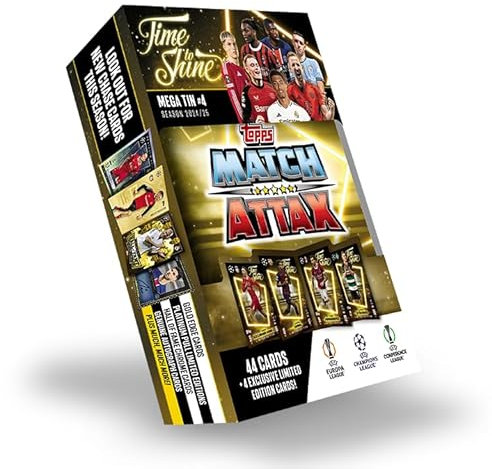 Topps Match Attax 24/25 - Mega Tin 'Time to Shine' - Tin 4 - Enthält 44 Match Attax Karten Plus 4 Exklusive LE's - Trent Alexander-Arnold, Lamine Yamal, Theo Hernández und Viktor Gyökeres!