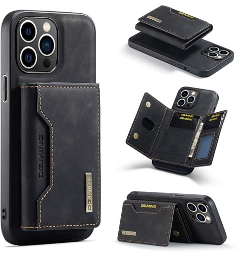 ZCDAYE Handyhülle für iPhone 16 Pro mit Kartenetui, Schwarz | Leder Hülle mit Kartenhalter, Herren Damen Handytasche Schutzhülle, Praktische Magnetische Geldbörse Wallet Karten Tasche