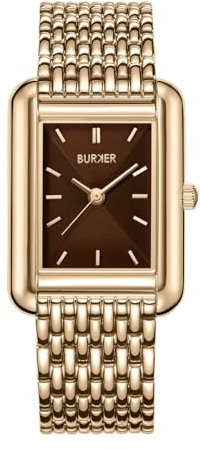 BURKER Damenuhr Olivia, Quadratische Damen Armbanduhr Gliederarmband Edelstahl Analog Quarz 3-ATM Wasserdicht - 29 mm - Gold Braun