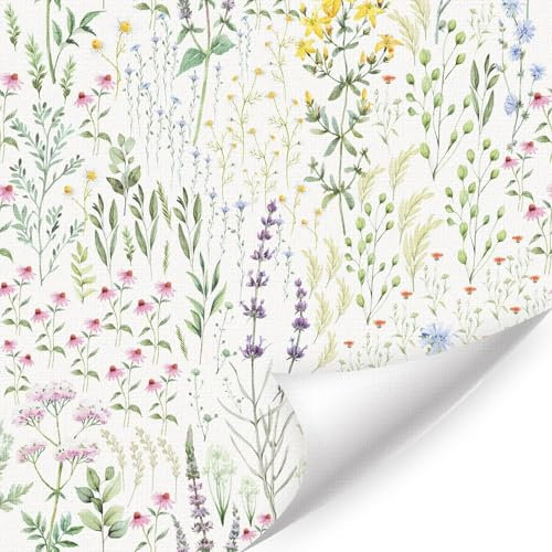 ANHUIB Blumen Tapete Selbstklebende 44×300cm Aquarell Tapete Blätter Blumen Boho Wohnzimmer Wandtattoo Wasserdicht Möbelfolie Pflanzen Klebefolie Schlafzimmer Küche Klebefolie Blumenmuster Vintage