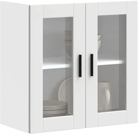 Myheimly Küchenschrank Holzwerkstoff,hoher Küchenschrank, Schrank,Küchenzeile,Schrank Küche,Einbauküche Küchen-Hängeschrank mit Glastür Porto Weiß