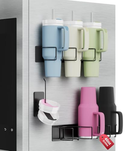 Magnetic Stanley Cup Holder for Refrigerator, Water Bottle Organizer for Stanley 40 oz with Tumbler Lid Organizer, Kitchen Pantry Organizers and Storage for Stanley Cup Accessories