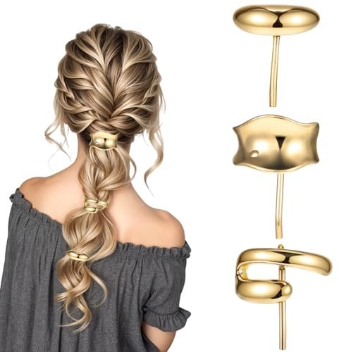 Grevosea 3 Pcs Gold Hair Cuffs, 1 Inch Gold Ponytail Cuff Metal Hair Tie Gold Hair Clips Decorative Barrettes Gold Hair Accessories for Women Girls Long Hair Ponytail Holder
