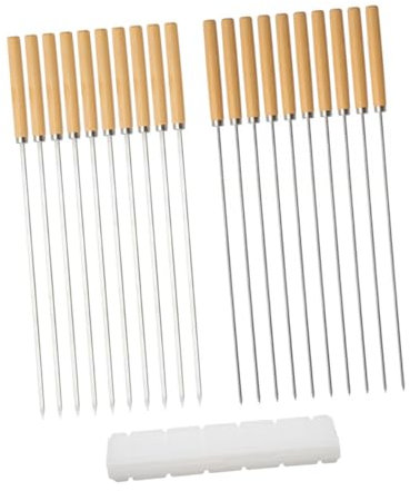 Kit De 21 Brochettes Pour Barbecue En Acier Inoxydable Avec Manche Rond En Bois Pour Viande Et Légumes