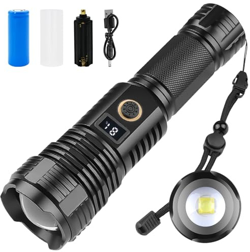 Tking Torches LED Super Bright 50000 Lumen Rechargeable Torch 2500mAh 5 Light Modes Adjustable Camping Torches USB Tactical Flashlight & AAA Battery Socket Adapter IPX for Outing Camping (Style 2)