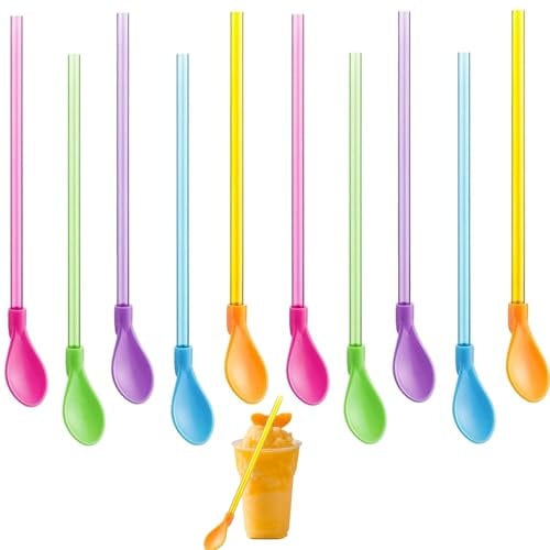 10 Pieces Slush Straws, Colored Straw Spoon 2 in 1, Reusable Straws, Colourful Creative Straw Spoon, Multi-Functional Straws, Easy to Clean for Smoothie, Milkshake, Cocktails, Coffee and Hot Drinks