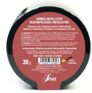 SOSA Colorante Rojo metálico laca en polvo - Liposoluble - Tarro 30grs - Uso alimentario