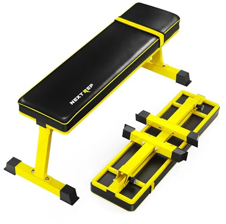 NextRep Faltbare flache Hantelbank – 590 kg Kapazität, robuste Trainingsbank für das Fitnessstudio zu Hause, Krafttraining, Bankdrücken für Ganzkörperübungen, mit einem innovativen, vollständig