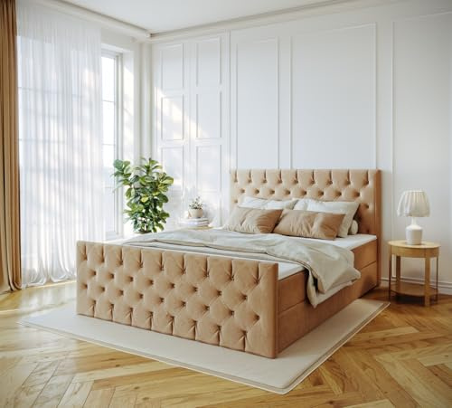 Imebel Boxspringbett 200x200 mit Bettkasten - Bett mit Matratze H3 und 2 Bettkästen - Schlafzimmerbett mit Topper - Bequemes und Elegantes Doppelbett für das Schlafzimmer