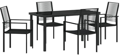 vidaXL 4er Set Gartenstühle in Schwarz aus PVC Rattan – Bequeme Gartenmöbel mit robustem Stahlrahmen für draußen. Moderner, wasserfester Tisch, der UV-beständig und stylish ist.