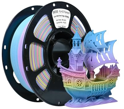 iBOSS Matte Regenbogen PLA Filament 1.75m, Matte PLA Rolle 1kg Spule (2.2lbs), Maßgenauigkeit +/-0.02 mm, für 3D Drucker (Regenbogen)