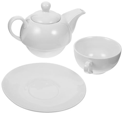 LIGIGWASH Tetera y Tazas de Cerámica Blanca Set de y Café con Plato para Hogar y Reuniones Accesorios de para Relax y