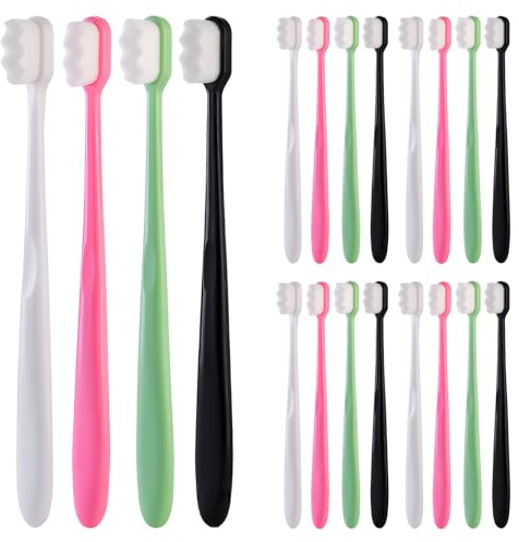 16 Stück Nano Zahnbürste, Weiche Zahnbürsten, 20.000 Extra Weiche Borsten, Tragbare Manuelle Toothbrush, für Zerbrechliches Zahnfleisch, Erwachsene (Schwarz, Weiß, Grün, Rosa)