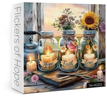 Christian Flower Jar Puzzle for Adult 1000 Piece, Vintage Bible Religious Quote Jigsaw Puzzle, Inspirational Sunset Scene Puzzle
