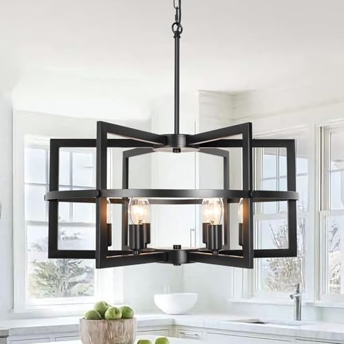 JHLBYL Hängeleuchte Schwarz 6 Flammig Schlafzimmer Deckenlampe Industrial Style Lampen Wohnzimmer Hängend mit E14-Fassung Hänge Lampe für Esszimmer Kücheninsel Flur