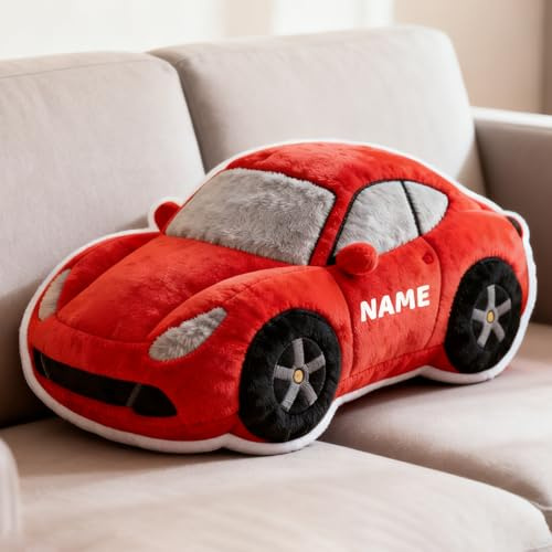 LCMAIT Individuelles Kissen in Autoform Personalisiertes Niedliches Kissen mit Namen Party-Andenken Geburtstags Jungen und Mädchen Sofa-Dekoration(Auto)