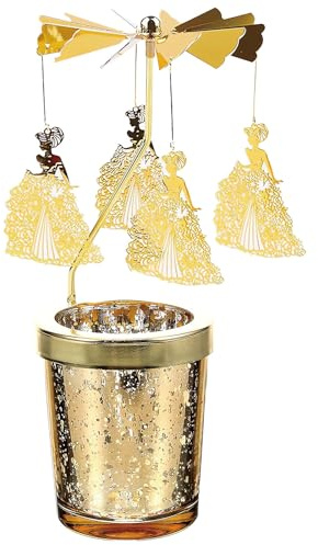 Windlicht Karussell, Teelichthalter Karussell-Golden (Prinzessin) | Weihnachtliches Windlicht, Rotierender Kerzenhalter (Ohne Kerzen), für Weihnachten, Heimdekoration, Geschenke
