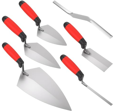 6 Pcs Masonry Hand Tool Set - 11 x 5-1/2 Philadelphia Brick Trowel, 2 Pcs Pointing Trowel, 5 x 2 Margin Trowel, 1/2 Tuck Pointing Trowel, 5/8” x 1/2” Convex Brick Jointer