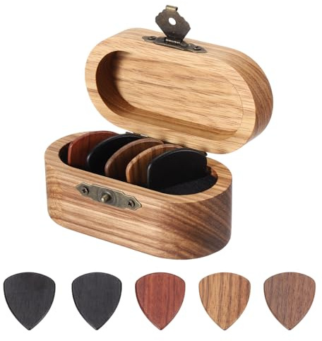 QUARKZMAN Set Mit 5 Holz Plektrum Etui Mini Plektrum Halter 2 5mm | Folk Akustik Gitarren Box, Flachen Holz Plektren, Für Freund Gitarren Liebhaber Rock And Roll