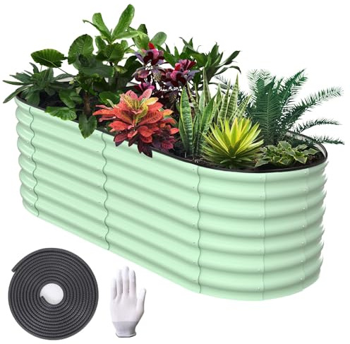 Hochbeet Metall 180x90x60 cm, Oval Pflanzbeet Mit Gummikante & Offenem Boden, Verzinktes Stahl Gartenbeet Für Gemüse Blumen Kräuter Balkon Terrasse, Wetterfest & Rostfrei, Grün