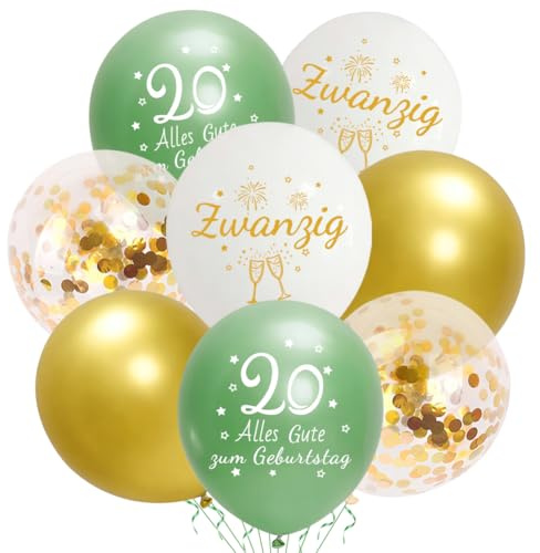 Luftballons 20. Jahre Geburtstag ，Deko 20. Geburtstags Mädchen Mann Frauen. Enthält 20 salbeigrüne Gold Luftballons – perfekt für die 20. Geburtstagsdekoration