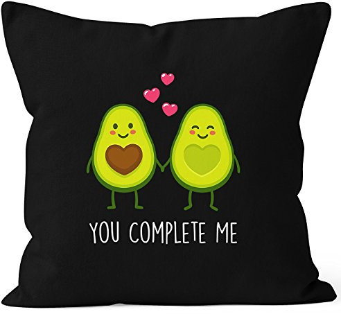 MoonWorks Kissen-Bezug Avocado - You Complete me Kissen-Hülle Deko-Kissen Baumwolle Valentinstagsgeschenk schwarz 40cm x 40cm