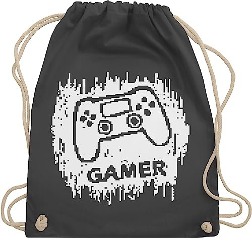 Turnbeutel Rucksack - Nerd Geschenke - Gamer Pixel - Unisize - Dunkelgrau - beutel baumwolle gaming stoff nerdige stoffturnbeutel computer nerds sportbeutel groß geschenk für zocker turnsackerl