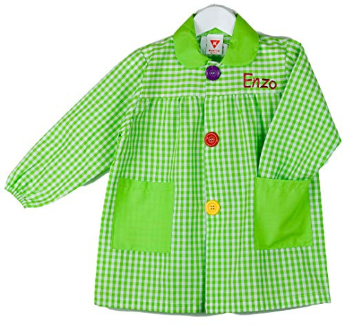 KLOTTZ-Babi Colegio Nombre Bordado Personalizable. Bata Escolar con Botones para Personalizar con Nombre Bordado. Fabricado en España.Talla 2. Color Pistacho